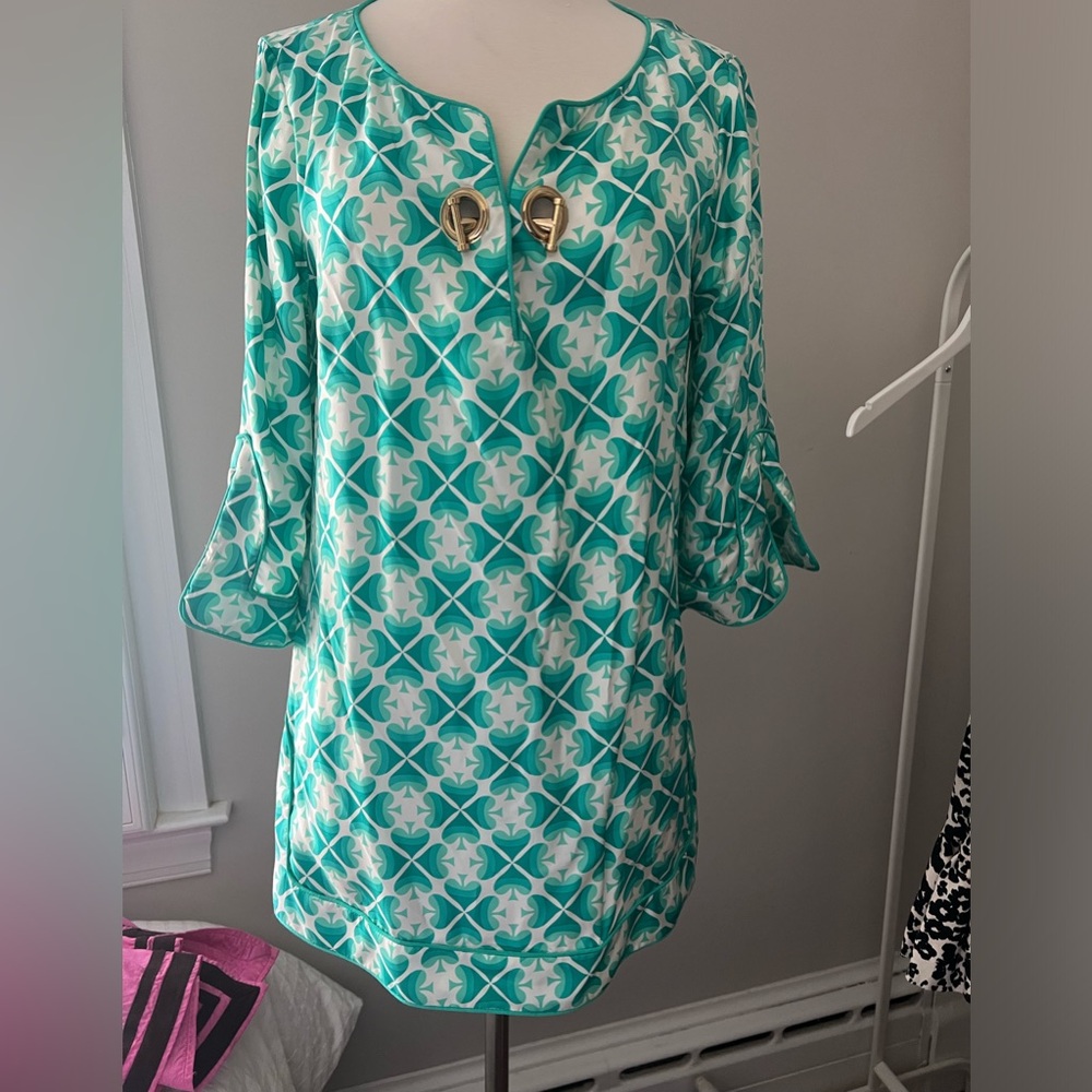 Elizabeth McKay LUCKY CLOVER  100% silk tunic size 10